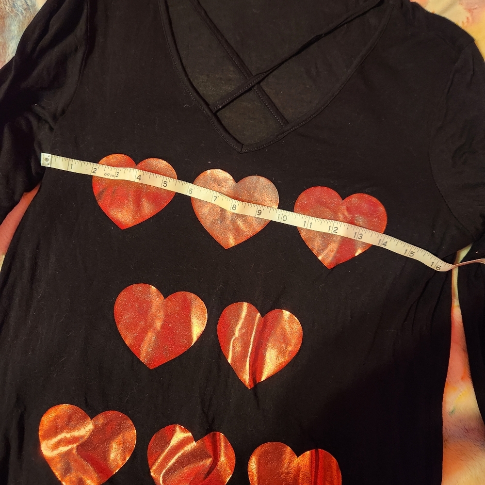 Black Long Sleeve Top with Red Hearts - Picture 2 of 5
